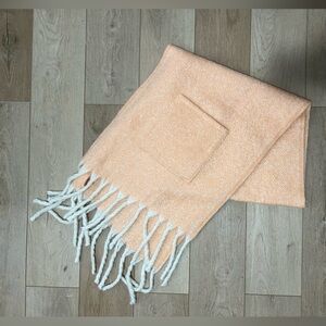 Anthropologie-Style Peach Herringbone Fringe Scarf | Cozy Oversized Winter Wrap